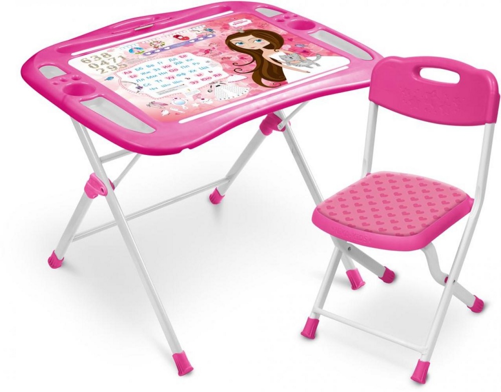 Комплект детской мебели складной НИКА NKP1/3 Маленькая принцесса (пенал, стол с регулируемым наклоном и подножкой + мягкий стул с подножкой)