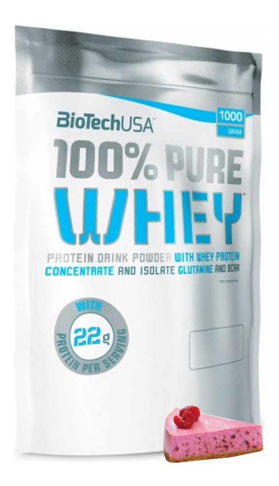 Протеин сывороточный (концентрат+изолят) 100% Pure Whey Biotech USA 1000г (малиновый чизкейк)