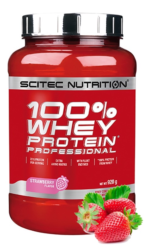 Протеин сывороточный (концентрат+изолят) Whey Protein Professional Scitec Nutrition 920г (клубника)