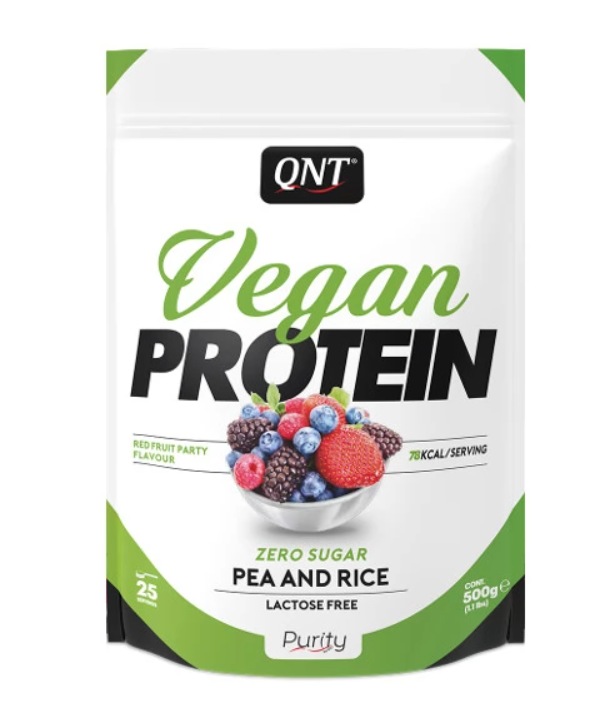 Протеин вегетарианский (рисовый+гороховый) Vegan QNT 500г (красные фрукты)