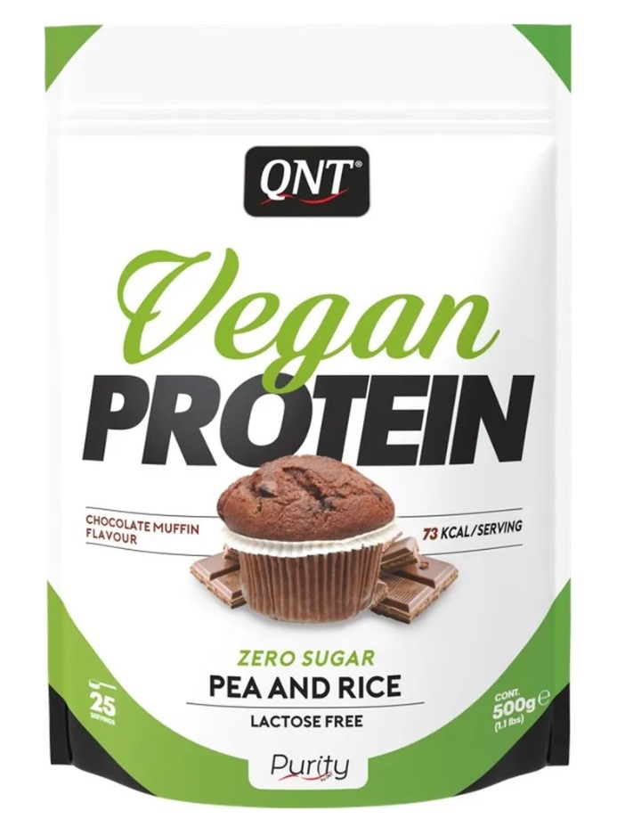Протеин вегетарианский (рисовый+гороховый) Vegan QNT 500г (шоколадный маффин)
