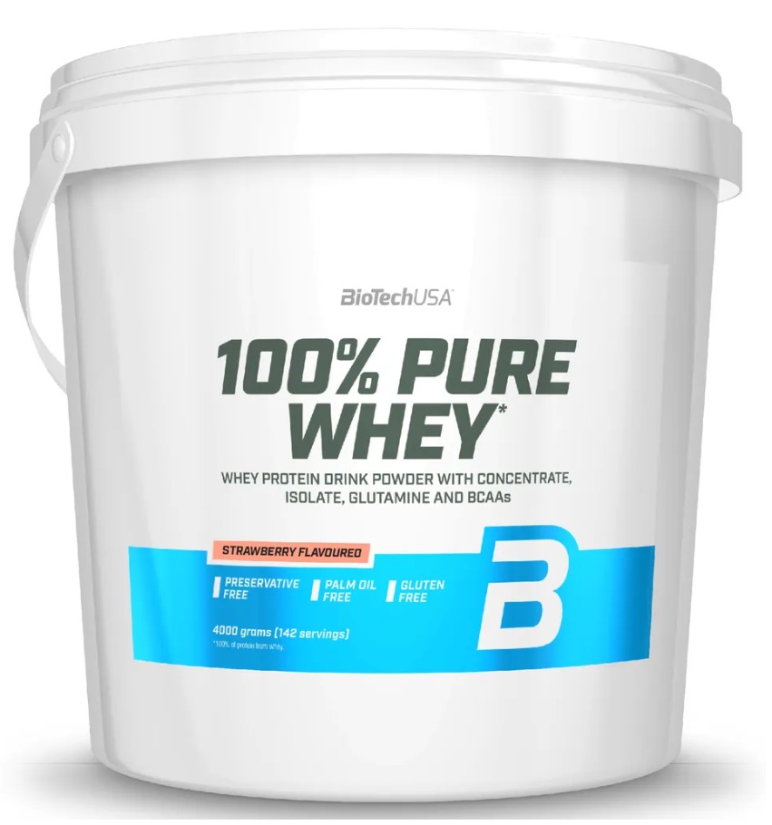 Протеин сывороточный (концентрат+изолят) 100% Pure Whey Biotech USA 4000г (клубника)