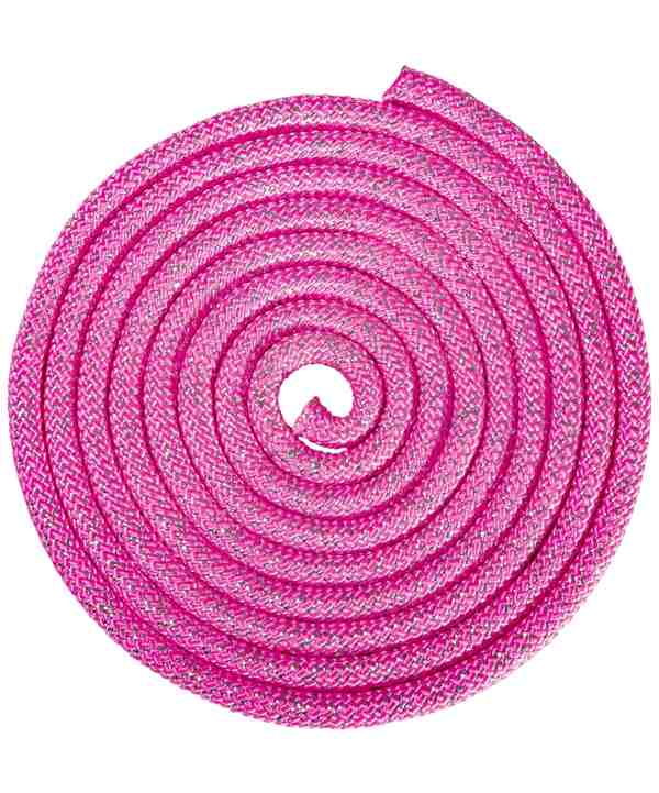 Скакалка гимнастическая Amely RGJ-403 (3м, розовый/серебряный, с люрексом)