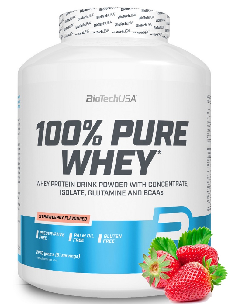 Протеин сывороточный (концентрат+изолят) 100% Pure Whey Biotech USA 2270г (клубника)