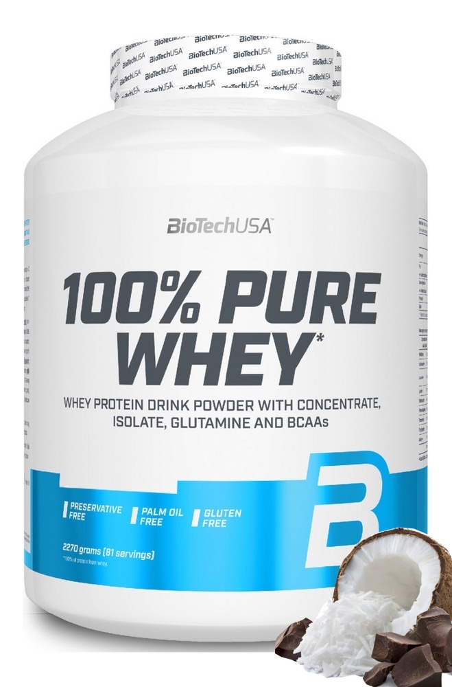 Протеин сывороточный (концентрат+изолят) 100% Pure Whey Biotech USA 2270г (кокос-шоколад)