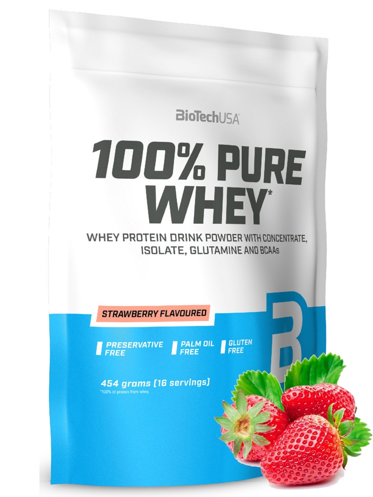 Протеин сывороточный (концентрат+изолят) 100% Pure Whey Biotech USA 454г (клубника)