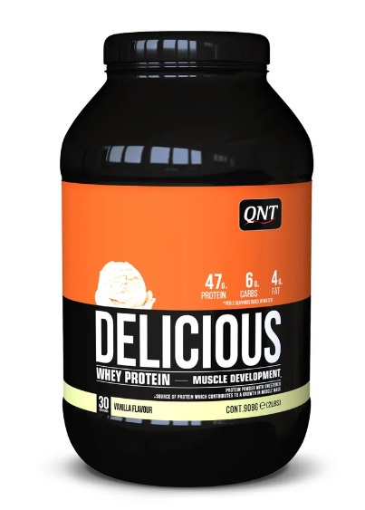 Протеин сывороточный (концентрат+изолят+гидролизат) Delicious Whey QNT 908г (ваниль)