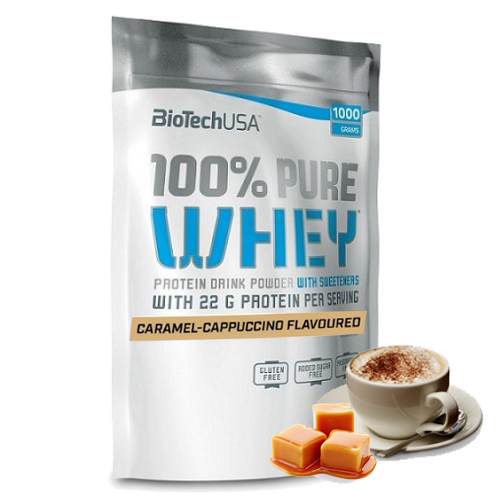 Протеин сывороточный (концентрат+изолят) 100% Pure Whey Biotech USA 1000г (карамель-капучино)