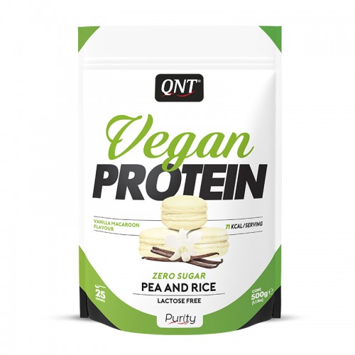 Протеин вегетарианский (рисовый+гороховый) Vegan QNT 500г (ванильно-миндальное печенье)