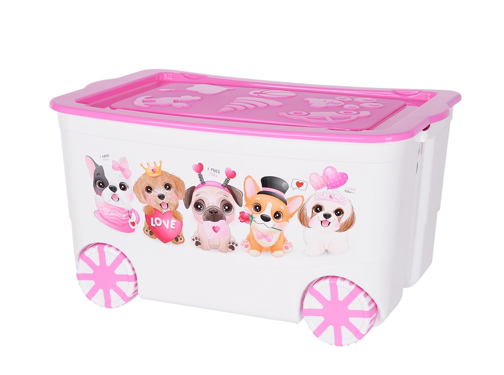 Ящик для хранения 80л KidsBox на колесах Эльфпласт 449 Мопсы - фото