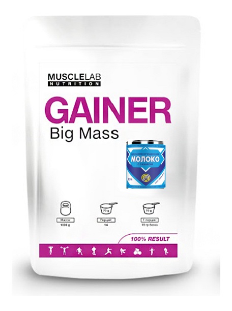 Гейнер высокобелковый Big Mass Gainer MuscleLab 1000г (сгущенка)