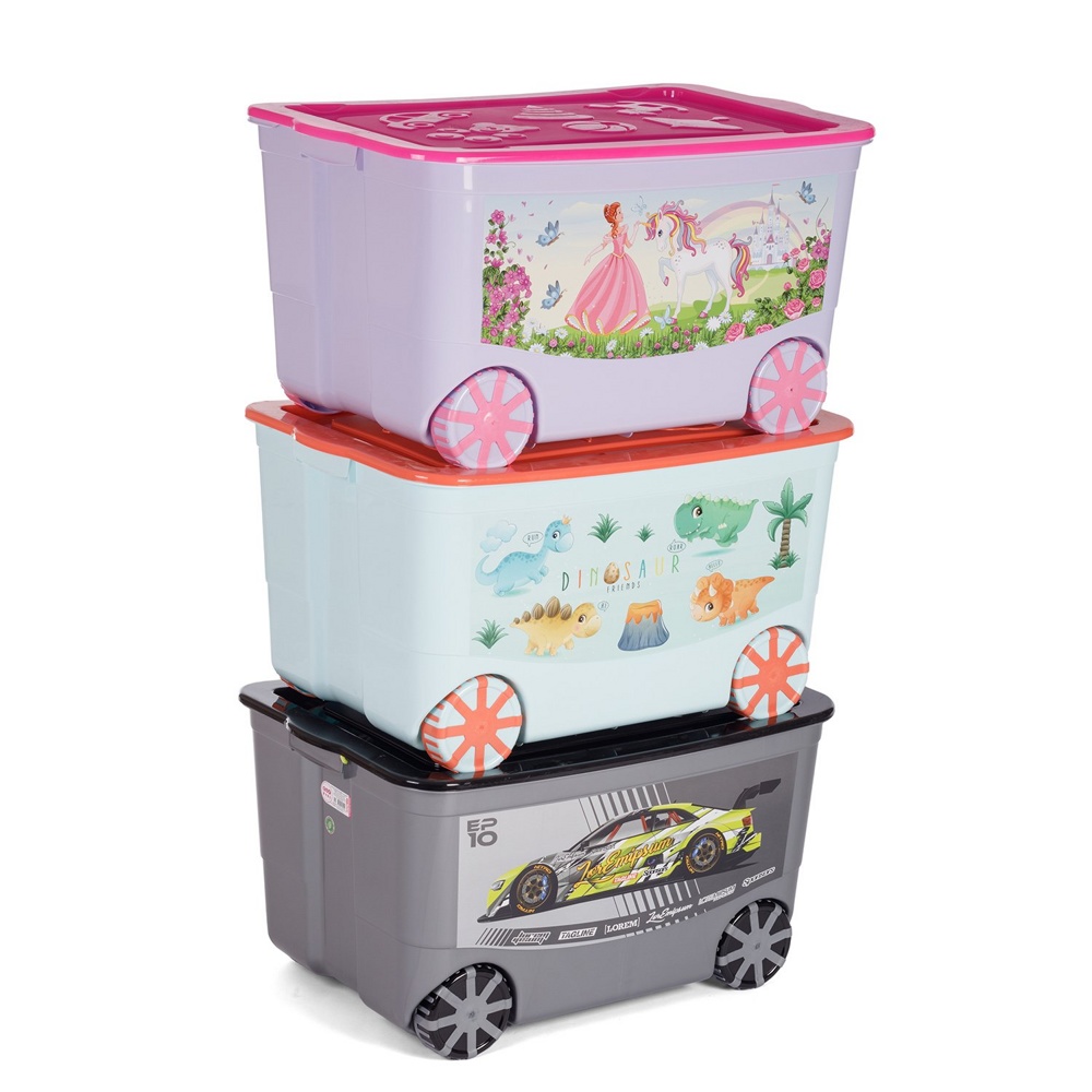 Ящик для хранения 80л KidsBox на колесах Эльфпласт 449 Мопсы
