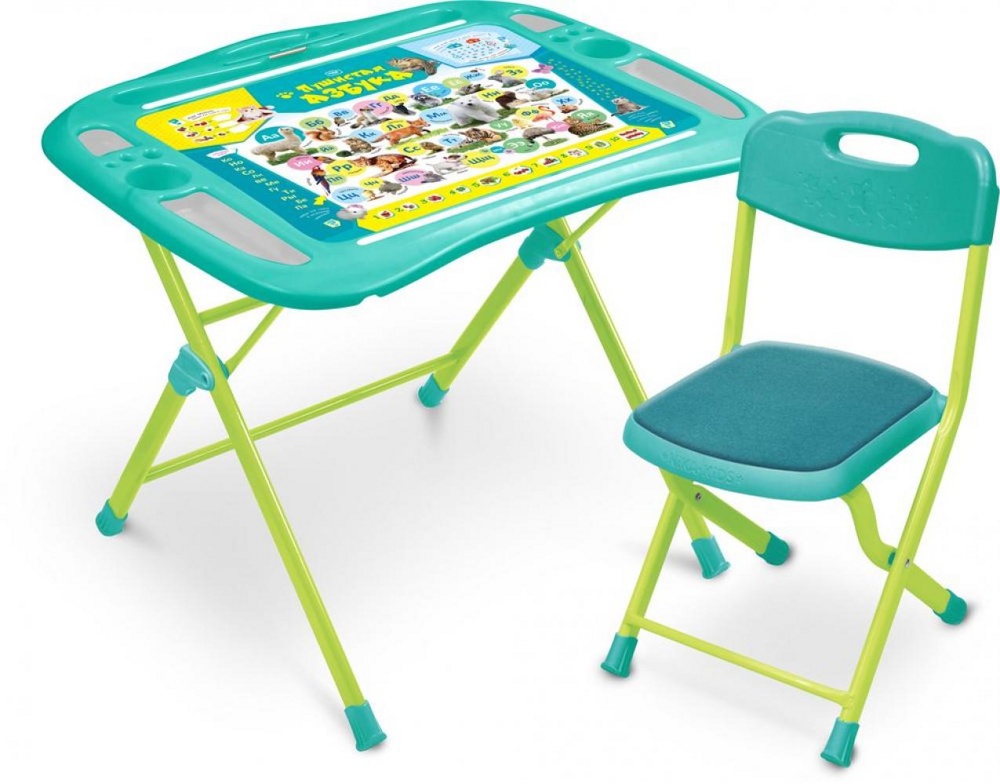 Комплект детской мебели складной НИКА NKP1/4 Пушистая азбука (пенал, стол с регулируемым наклоном и подножкой + мягкий стул с подножкой) - фото