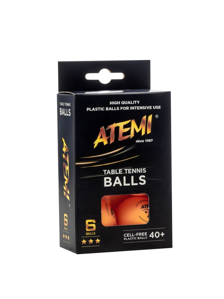 Мячи для настольного тенниса Atemi 3* оранжевые (6 шт) - фото
