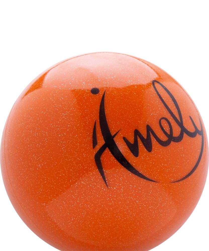 Мяч для художественной гимнастики Amely AGB-303 (15см, 280 гр) оранжевый с блестками - фото2