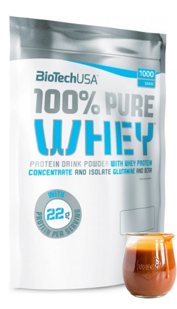 Протеин сывороточный (концентрат+изолят) 100% Pure Whey Biotech USA 1000г (соленая карамель) - фото
