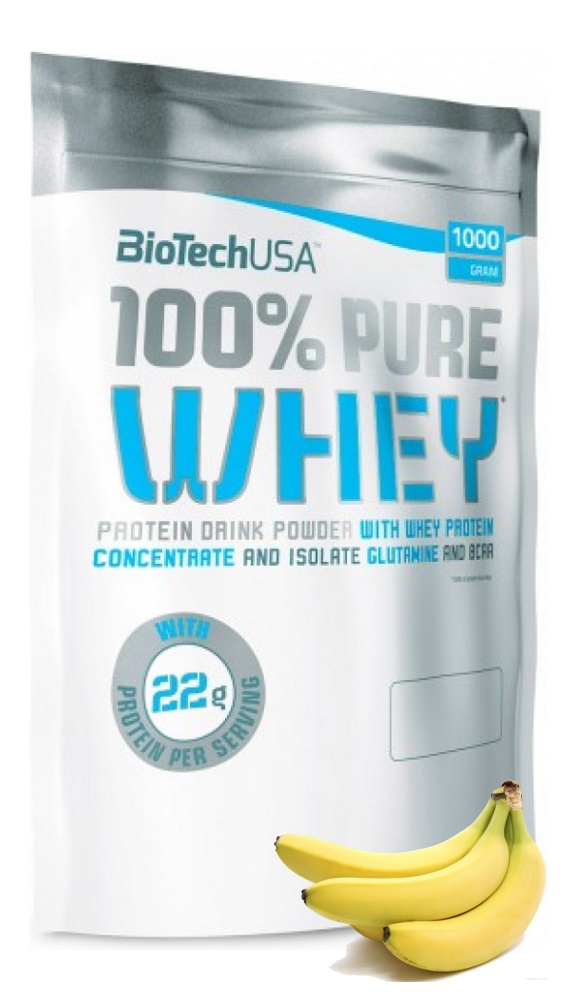 Протеин сывороточный (концентрат+изолят) 100% Pure Whey Biotech USA 1000г (банан) - фото