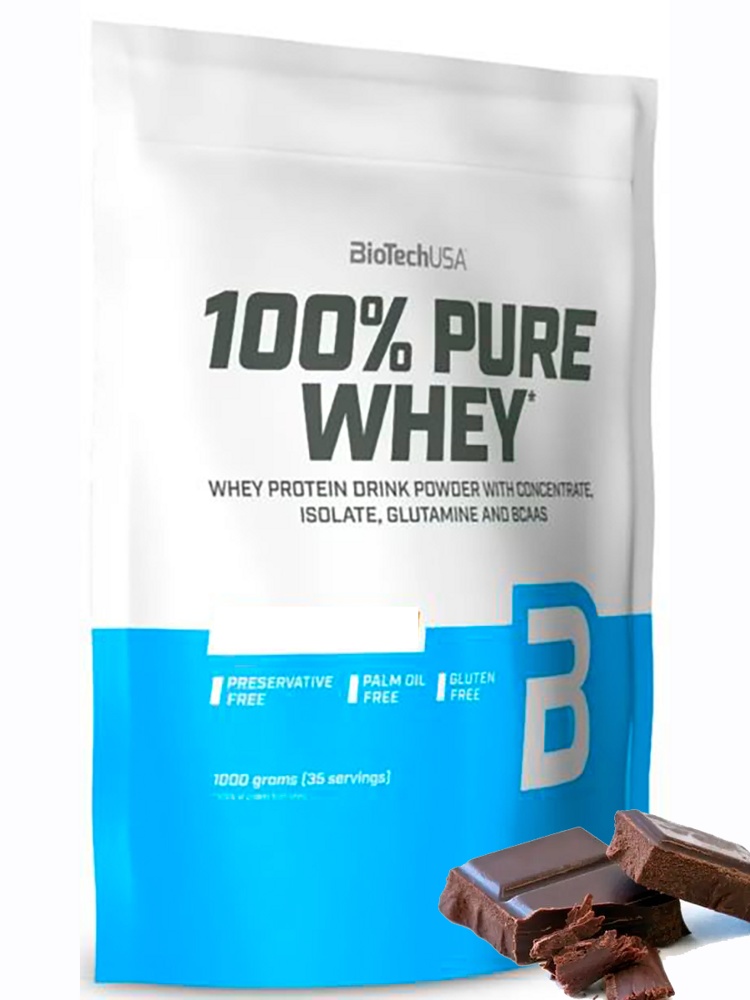 Протеин сывороточный (концентрат+изолят) 100% Pure Whey Biotech USA 1000г (шоколад) - фото