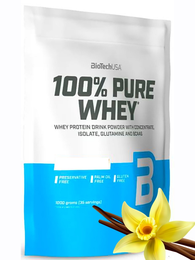 Протеин сывороточный (концентрат+изолят) 100% Pure Whey Biotech USA 1000г (ваниль) - фото