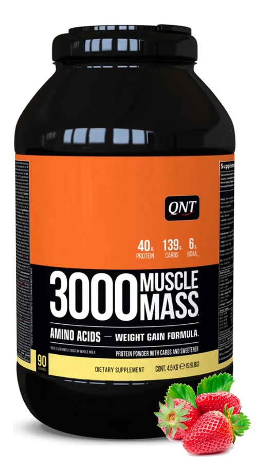 Гейнер высокоуглеводный 3000 MuscleMass QNT 4,5кг (клубника) - фото
