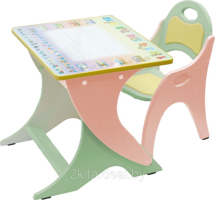 Набор детской мебели Интехпроект (регулируемая парта + стульчик) салатово-персиковый