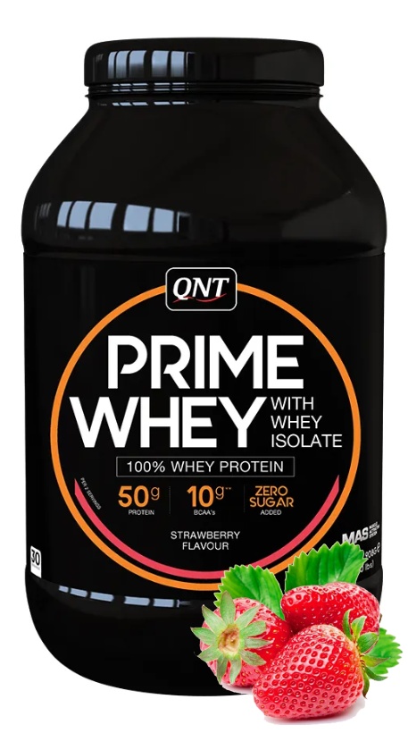 Протеин сывороточный (концентрат+изолят) Prime Whey QNT 908г (клубника) - фото