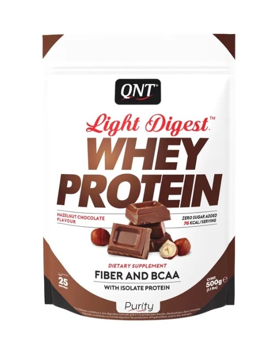 Протеин сывороточный (концентрат+изолят) Whey Light Digest QNT 500г (орех-шоколад) - фото