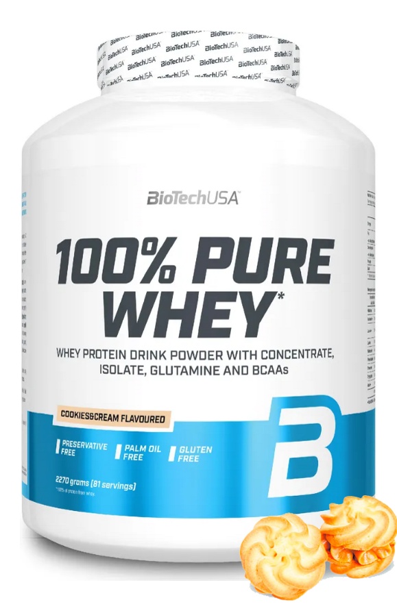 Протеин сывороточный (концентрат+изолят) 100% Pure Whey Biotech USA 2270г (печенье-крем) - фото