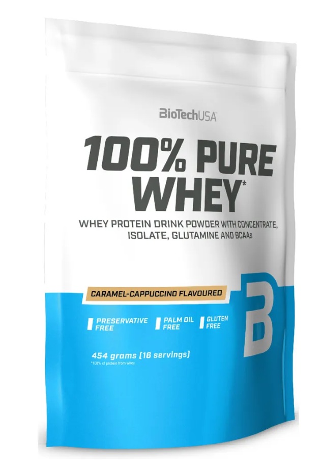Протеин сывороточный (концентрат+изолят) 100% Pure Whey Biotech USA 454г (карамель-капучино)