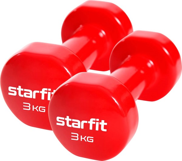 Гантель виниловая 3 кг x 2шт (пара) STARFIT Core DB-101 (красный) - фото
