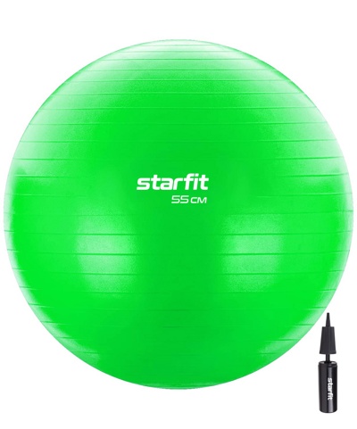 Гимнастический мяч с насосом Starfit GB-106 55 см Антивзрыв зеленый - фото