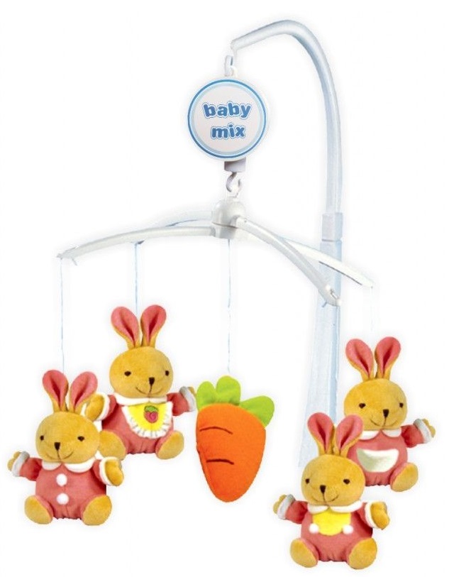 Музыкальная карусель с плюшевыми игрушками BABY MIX  Зайки с морковкой 10250 - фото