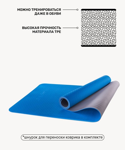 Гимнастический коврик для йоги , фитнеса Starfit FM-201 TPE 4 мм (синий/серый) - фото3