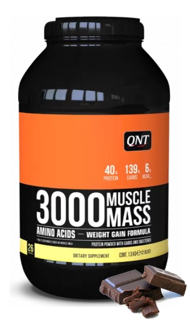 Гейнер высокоуглеводный 3000 MuscleMass QNT 1,3кг (шоколад) - фото