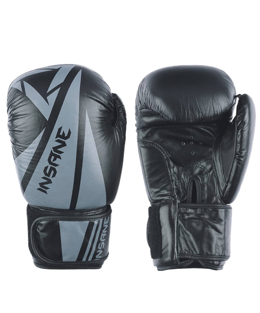 Боксерские перчатки INSANE ARES черный 12 унц. кожа - фото
