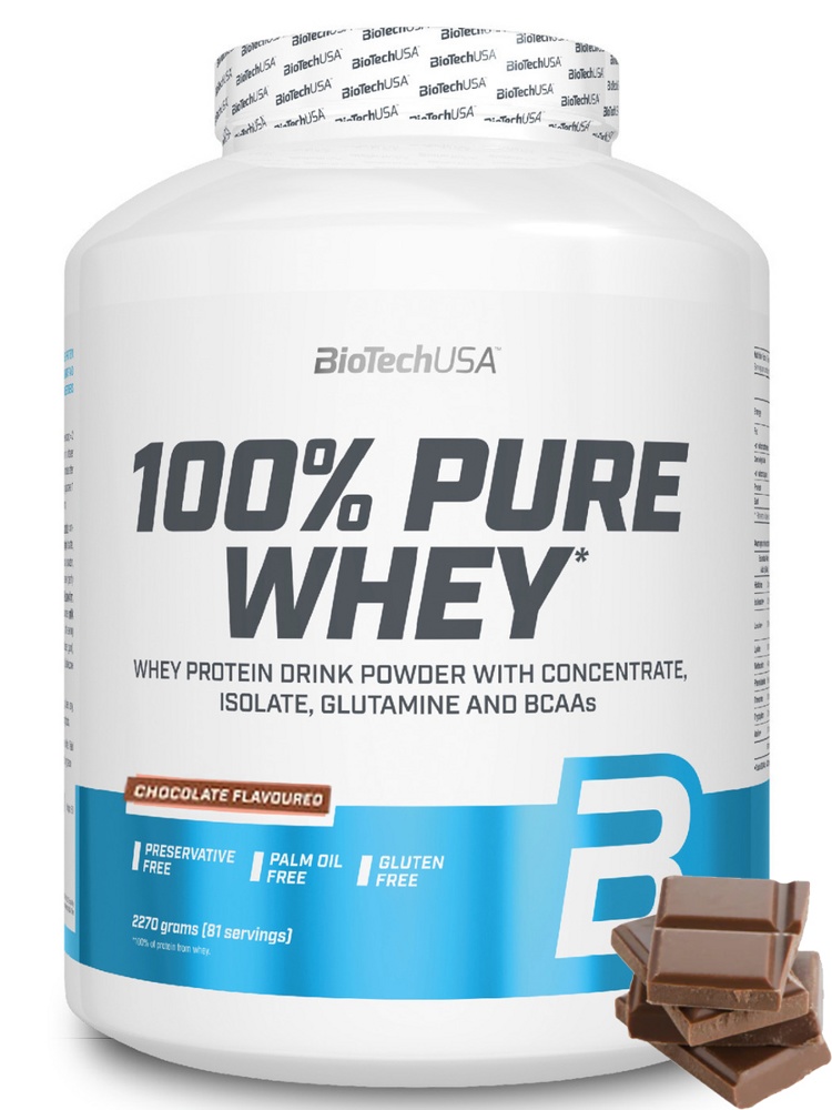 Протеин сывороточный (концентрат+изолят) 100% Pure Whey Biotech USA 2270г (шоколад) - фото