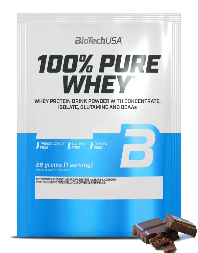 Протеин сывороточный (концентрат+изолят) 100% Pure Whey Biotech USA 28г (шоколад) - фото