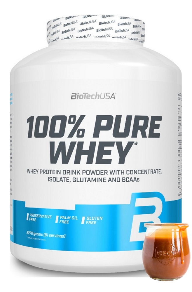 Протеин сывороточный (концентрат+изолят) 100% Pure Whey Biotech USA 2270г (соленая карамель) - фото