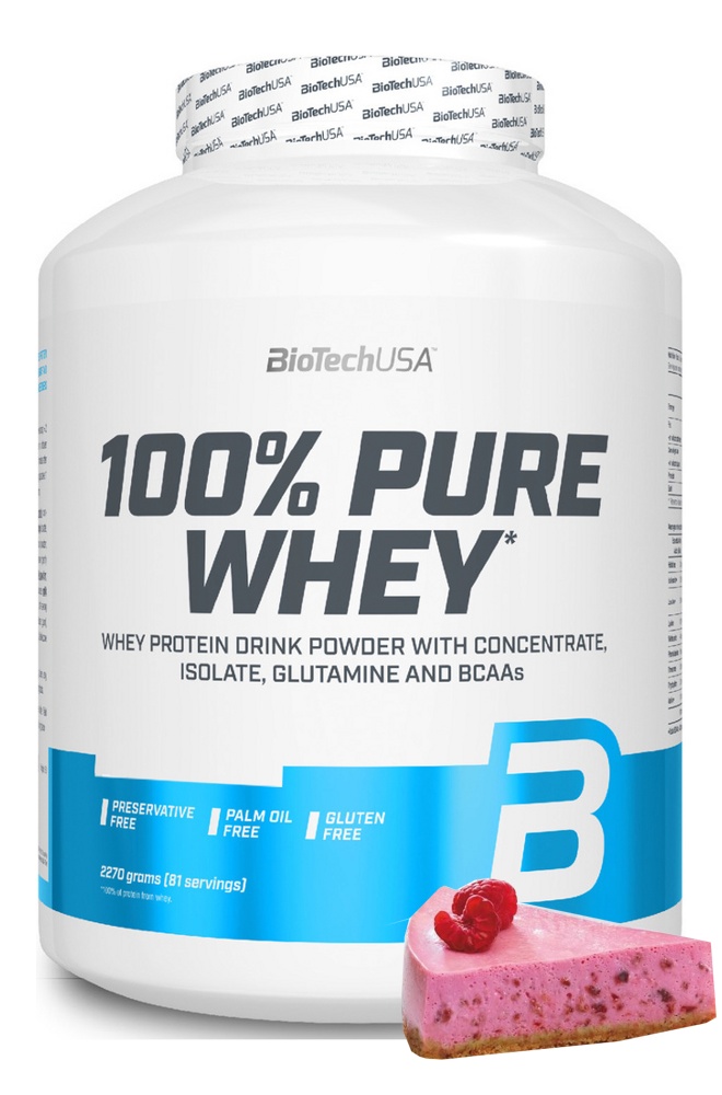 Протеин сывороточный (концентрат+изолят) 100% Pure Whey Biotech USA 2270г (малиновый чизкейк) - фото