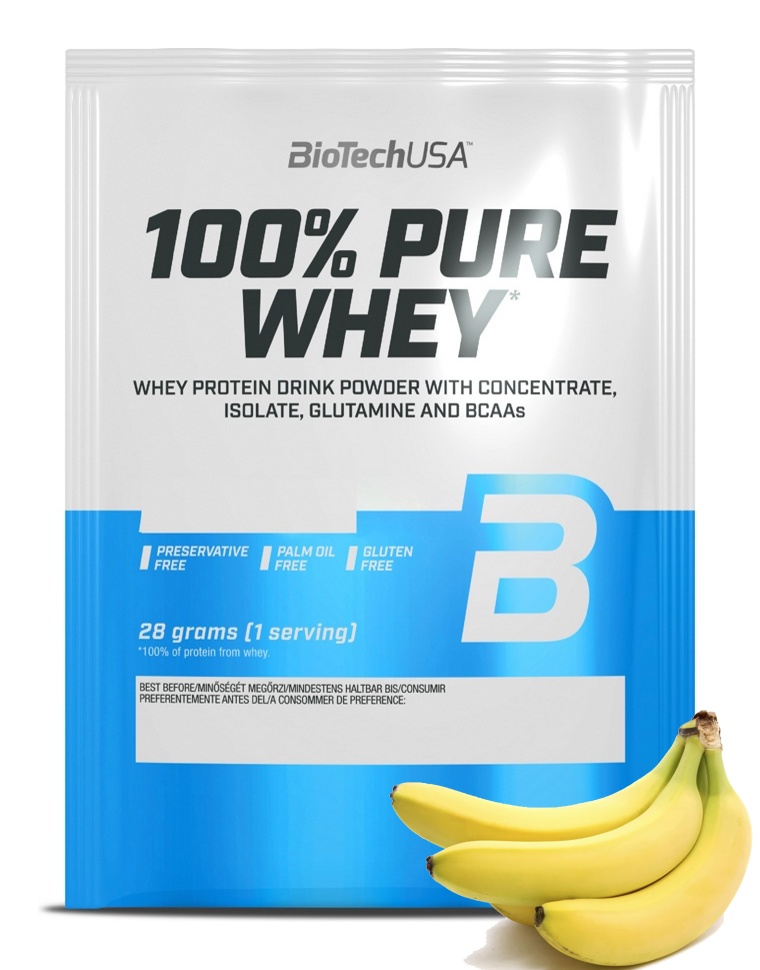 Протеин сывороточный (концентрат+изолят) 100% Pure Whey Biotech USA 28г (банан) - фото