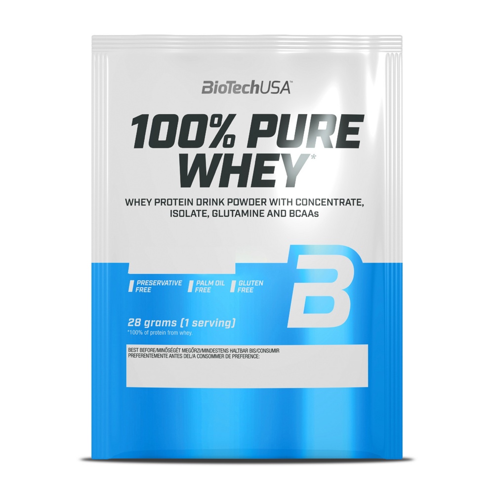 Протеин сывороточный (концентрат+изолят) 100% Pure Whey Biotech USA 28г (карамель-капучино)
