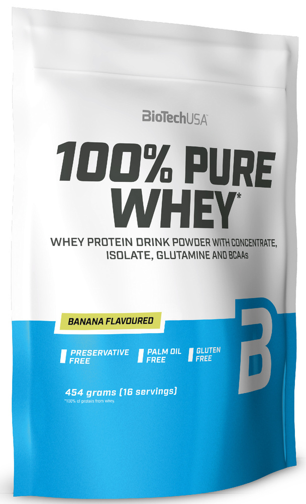 Протеин сывороточный (концентрат+изолят) 100% Pure Whey Biotech USA 454г (банан) - фото