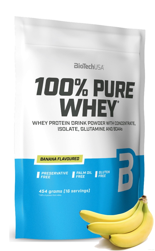Протеин сывороточный (концентрат+изолят) 100% Pure Whey Biotech USA 454г (банан) - фото