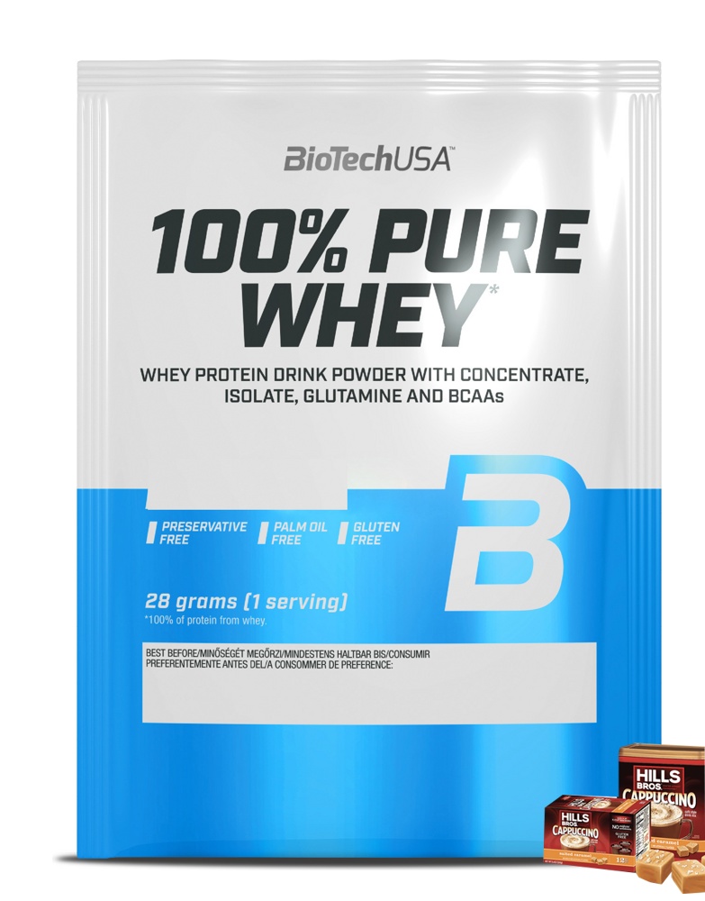 Протеин сывороточный (концентрат+изолят) 100% Pure Whey Biotech USA 28г (карамель-капучино) - фото