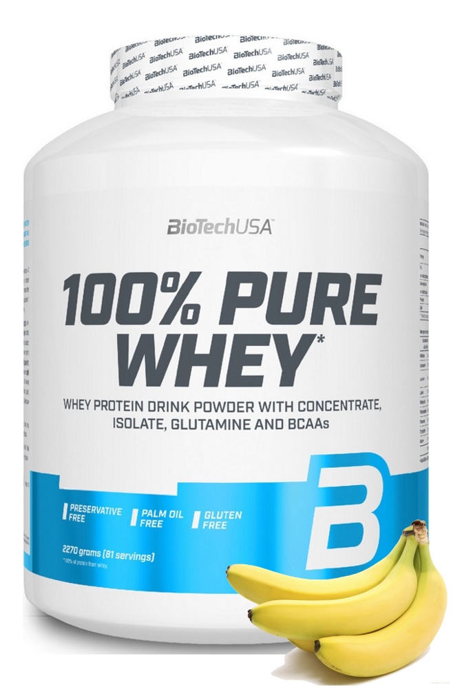Протеин сывороточный (концентрат+изолят) 100% Pure Whey Biotech USA 2270г (банан) - фото