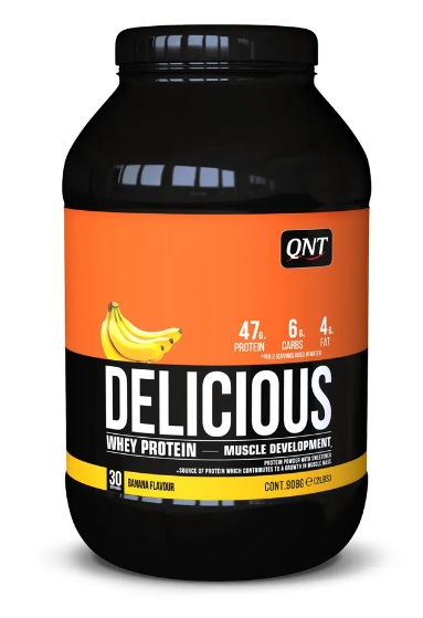 Протеин сывороточный (концентрат+изолят+гидролизат) Delicious Whey QNT 908г (банан) - фото