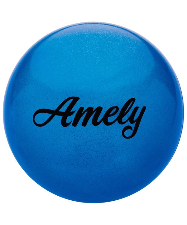 Мяч для художественной гимнастики Amely AGB-102 (19см, 400гр) синий с блестками - фото