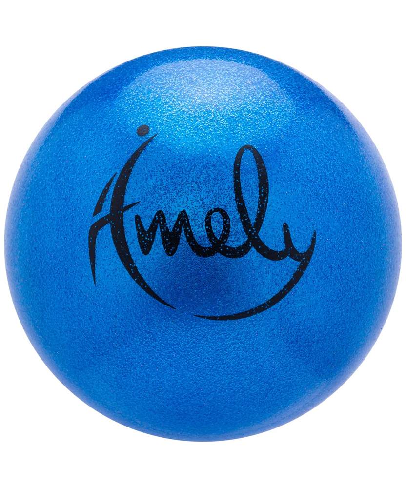 Мяч для художественной гимнастики Amely AGB-303 (15см, 280 гр) синий с блестками - фото