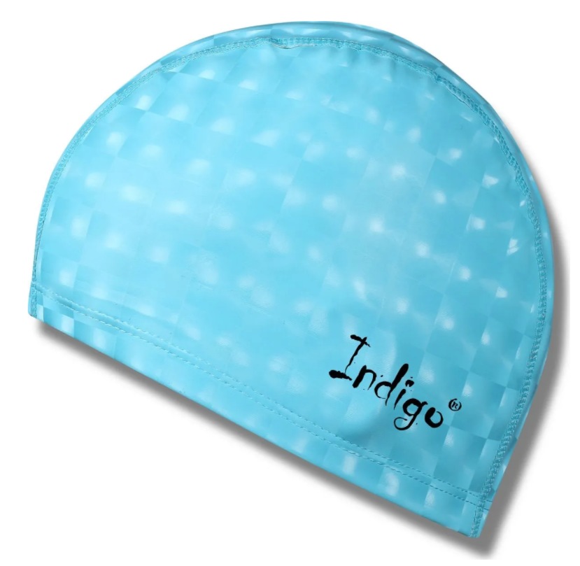 Шапочка для плавания с эффектом 3D INDIGO IN047 голубая комби с ПУ - фото