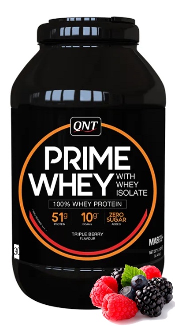 Протеин сывороточный (концентрат+изолят) Prime Whey QNT 908г (тройная ягода) - фото